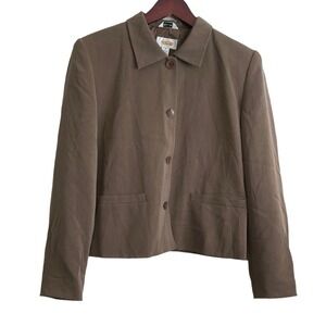 Talbots Women Silk Jacket 4 Taupe Cropped Button Front Quiet Luxury Old Money